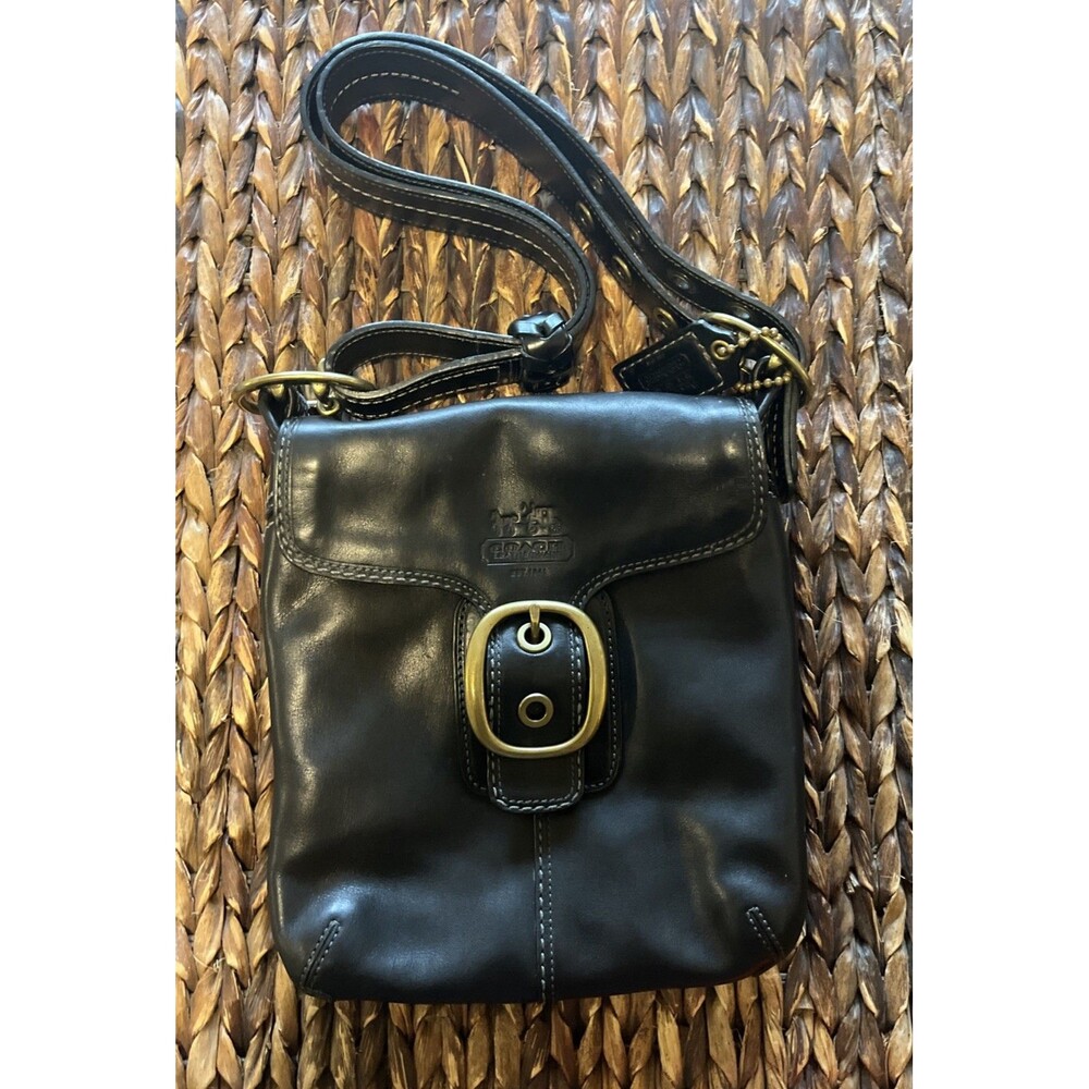 Vtg COACH Leather Shoulder Bag Small Black Gold Tone Hardware 11428 Women
